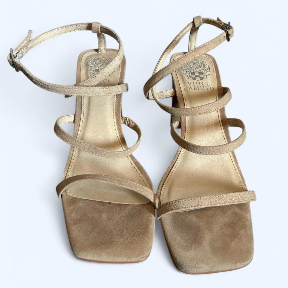 Vince Camuto Tan Suede Sandals with Square Toe